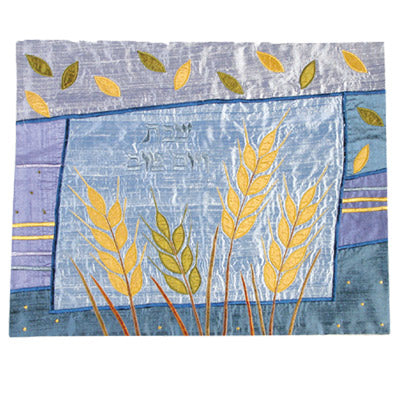 Blue Wheat Raw Silk Appliqued Challa Cover