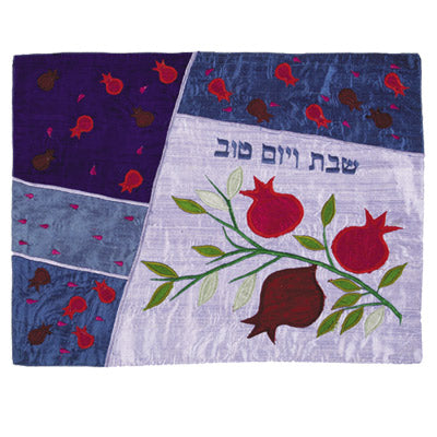 Blue Pomegranates Raw Silk Appliqued Challa Cover