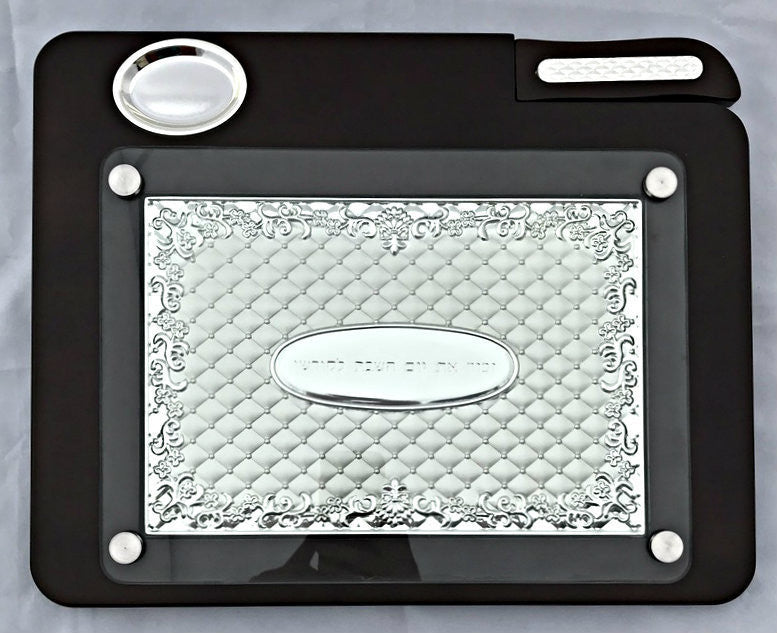 Wood and Silver Plated Challah Board with Knife-Pillow Design (CB-P048XM)