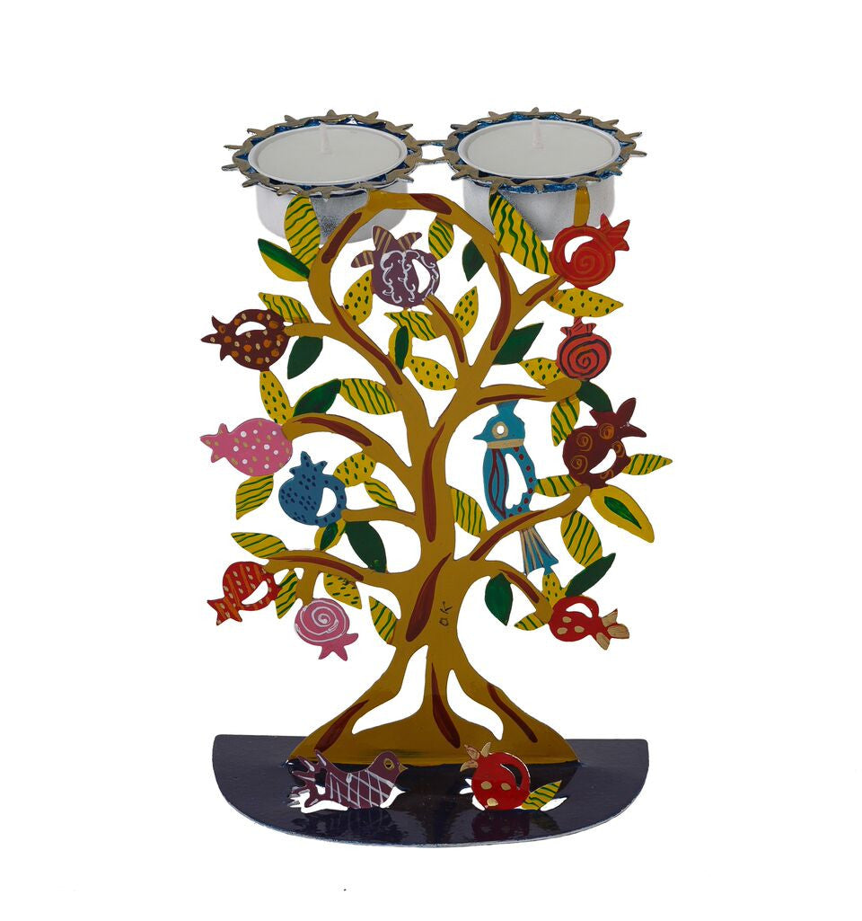 Emanuel Laser Cut Hand Painted Candlesticks-- Pomegranate (EM-CC2)