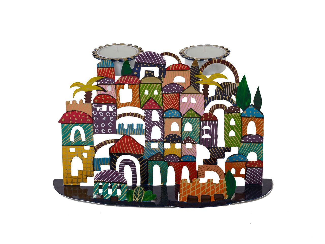 Emanuel Laser Cut Hand Painted Candlesticks-- Jerusalem(EM-CC3)