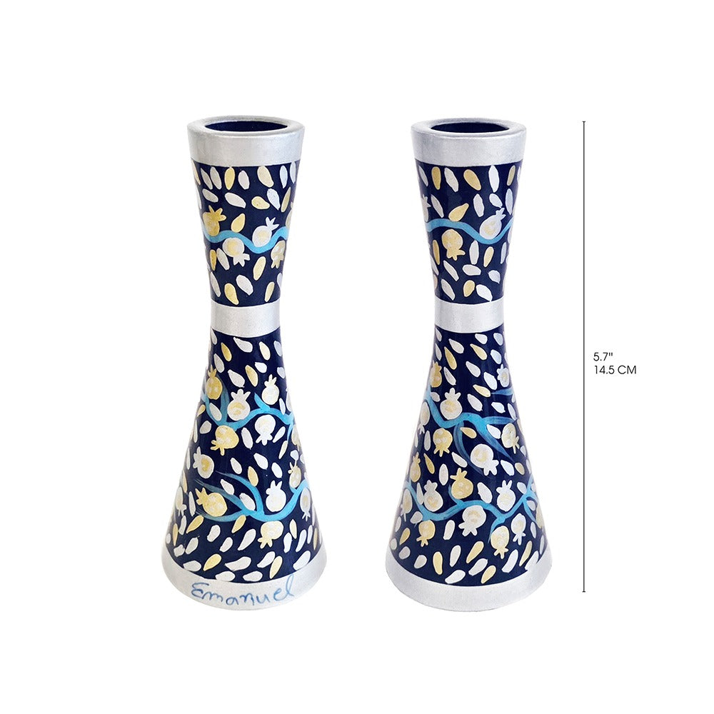 Emanuel Hand Painted Candlesticks Pomegranate Blue 5.7" (EM-CDP2)