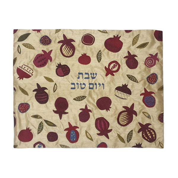 Embroidered Challah cover-Large Pomegranates on Gold Background (EM-CME28)