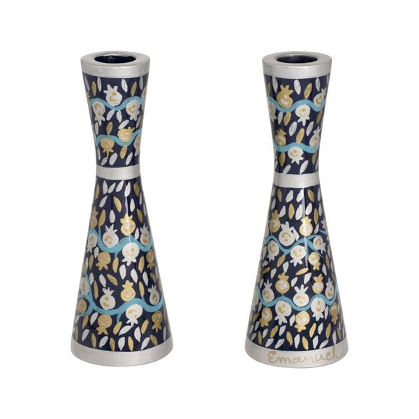 Emanuel Hand Painted Candlesticks Pomegranate Blue 7" (EM-CPP2)