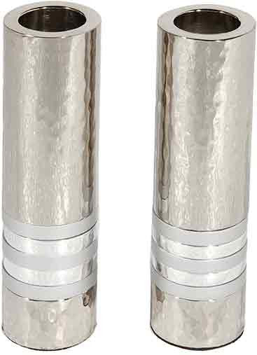 Emanuel Cylinder Shaped Hammered Candlesticks- Silver (EM-CSO4)