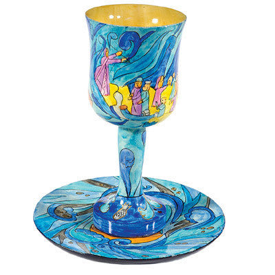 Exodus Wooden Kiddush Cup and Plate Set (EM-CU12)
