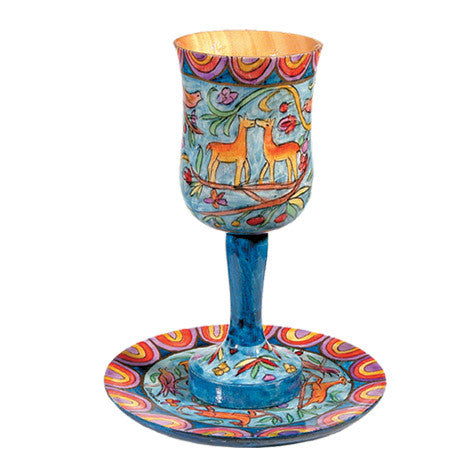 Oriental Large Wooden Kiddush Cup and Saucer (EM-CUL2)