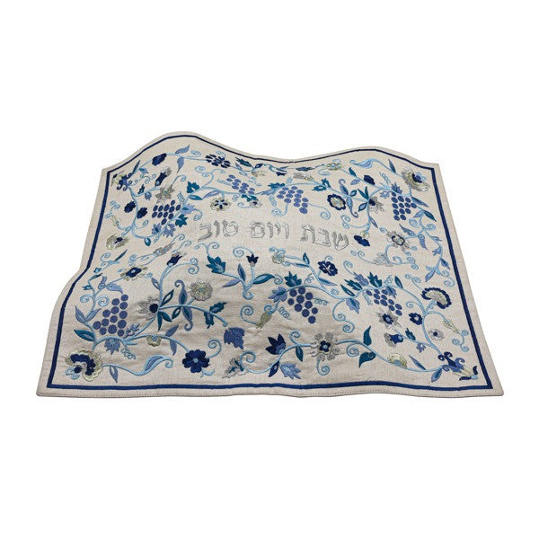 Emanuel Machine Embroidered Challah Cover-Grapes-Blue (EM-CMG34)