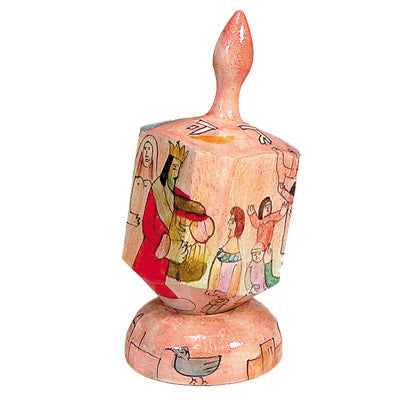 Emanuel Painted Large Dreidel With Stand (Nes Haya PO) (EM-DRL-10A)