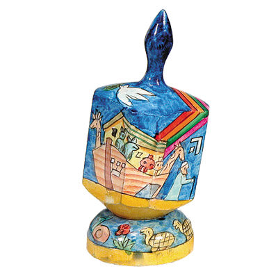 Emanuel Painted Large Dreidel With Stand (Nes Haya PO) (EM-DRL-2A)
