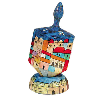 Emanuel Painted Large Dreidel With Stand (Nes Haya PO) (EM-DRL-3A)