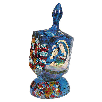 Emanuel Painted Large Dreidel With Stand (Nes Haya PO) (EM-DRL-4A)