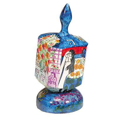 Emanuel Painted Large Dreidel With Stand (Nes Haya PO) (EM-DRL-6A)