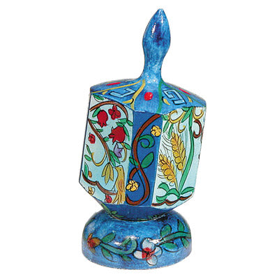 Emanuel Painted Large Dreidel With Stand (Nes Haya PO) (EM-DRL-7A)