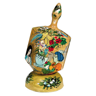 Emanuel Painted Large Dreidel With Stand (Nes Haya PO) (EM-DRL-8A)