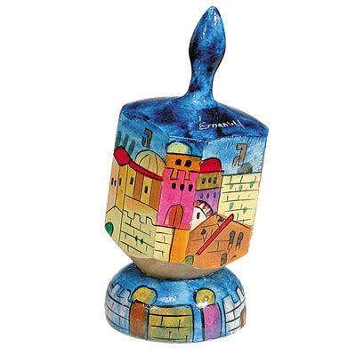 Emanuel Painted Large Dreidel With Stand (Nes Haya PO) (EM-DRL-9A)