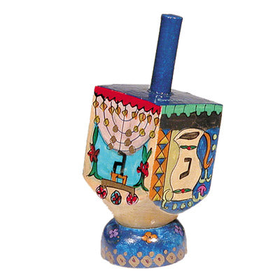 Emanuel Painted Small Dreidel With Stand (Nes Haya PO) (EM-DRS-10A)