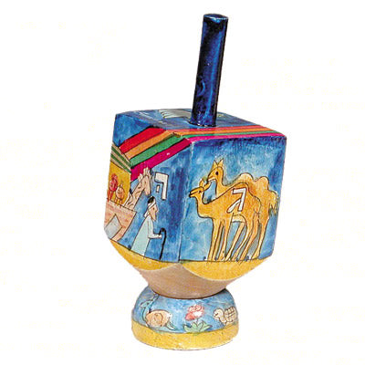 Emanuel Painted Small Dreidel With Stand (Nes Haya PO) (EM-DRS-11A)