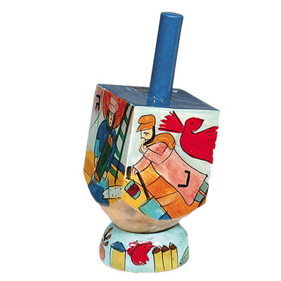 Emanuel Painted Small Dreidel With Stand (Nes Haya PO) (EM-DRS-13A)