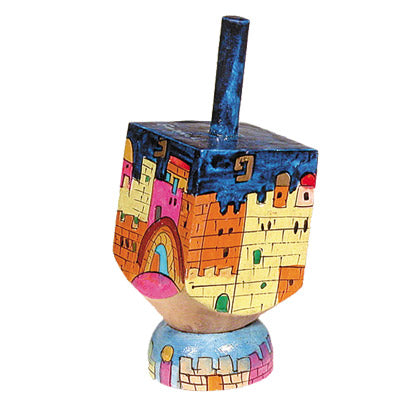 Emanuel Painted Small Dreidel With Stand (Nes Haya PO) (EM-DRS-15A)