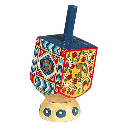 Emanuel Painted Small Dreidel With Stand (Nes Haya PO) (EM-DRS-4A)