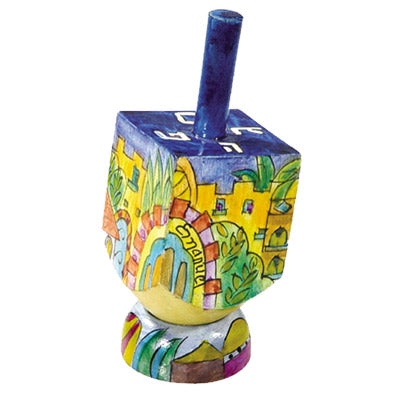 Emanuel Painted Small Dreidel With Stand (Nes Haya PO) (EM-DRS-17A)