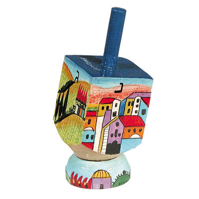 Emanuel Painted Small Dreidel With Stand (Nes Haya PO) (EM-DRS-9A)