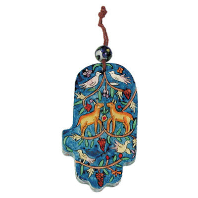Small Wood Painted Hamsa 3.4"X2" (EM-HAS)