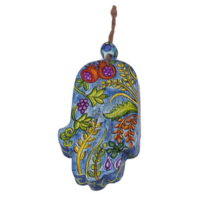 Small Wood Painted Hamsa 3.4"X2" (EM-HAS)