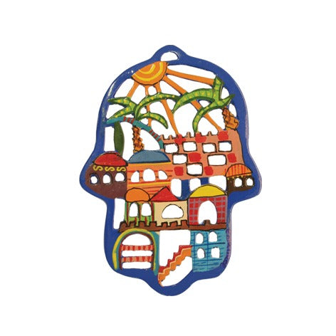 Laser Cut Hand Painted Hamsa Jerusalem (EM-HCL-4)