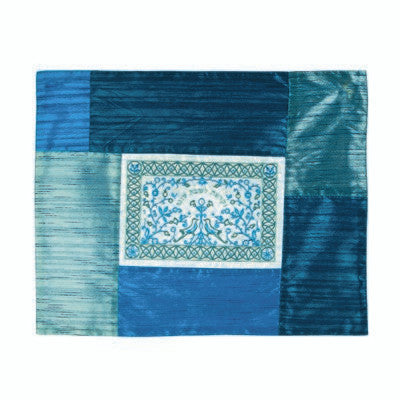 Patched Embroidered Challah Cover Shades of Blue Papercut (EM-PCC7)