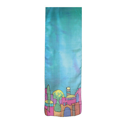 Emanuel Painted Jerusalem Silk Scarf Blue Small 63'x7' (EM-PS)