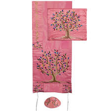 Machine Embroidered Tallit Tree of Life PINK (EM-TAC4)