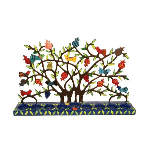 Large Lazer Cutout Menorah Tea Lights - Birds on Pomegranate Tree (EM-HMX1)