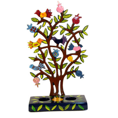 Birds and Pomegranate Tree Laser Cut Hand Painted Candlesticks