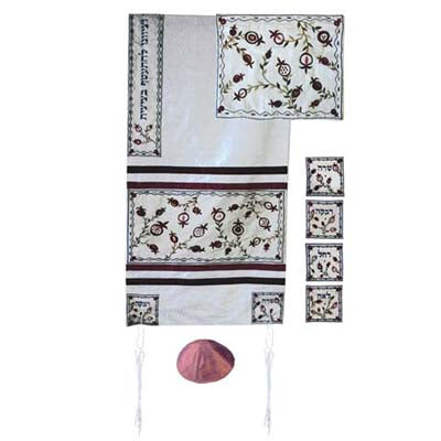 Yair emanuel Embroidered Raw Silk Tallit  - The Matriarchs embroidered white TFA-9