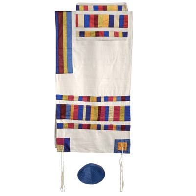 Yair emanuel Raw Silk Appliqued Stripes Tallit - Multicolor TRA-1