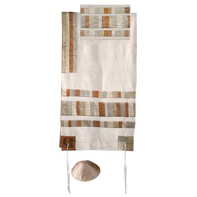 Yair emanuel Raw Silk Appliqued Stripes Tallit - Gold TRA-2