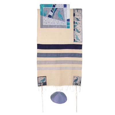 Yair emanuel Raw Silk Appliqued Tallit - Birds TSD-1