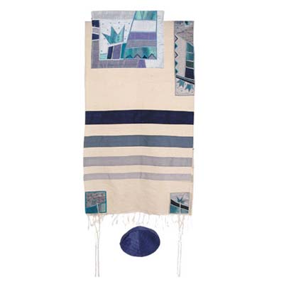 Yair emanuel Raw Silk Appliqued Tallit - Crown TSD-3