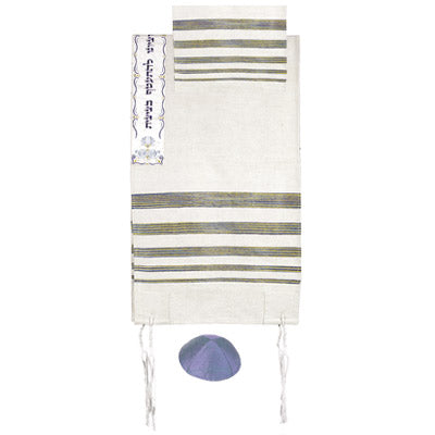 Yair emanuel hand woven Raw Silk Tallit with Embroidered Atara - Silver EM-TSW1/21