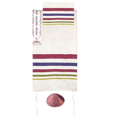 Yair emanuel hand woven Raw Silk Tallit with Embroidered Atara - Multicolor EM-TSW3/21