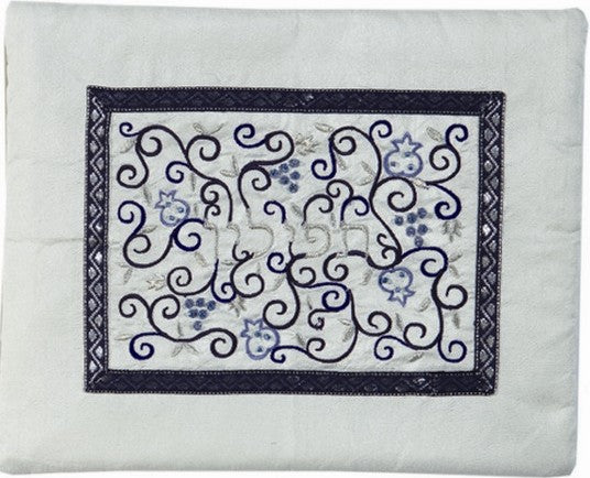 Embroidered Tefillin Bag Blue on White (EM-FMD-2)