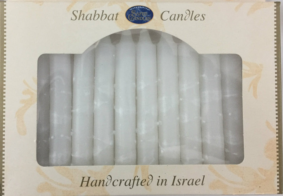 12 Tapered Israeli Shabbat Candles-- White (SC-SH12-WD)