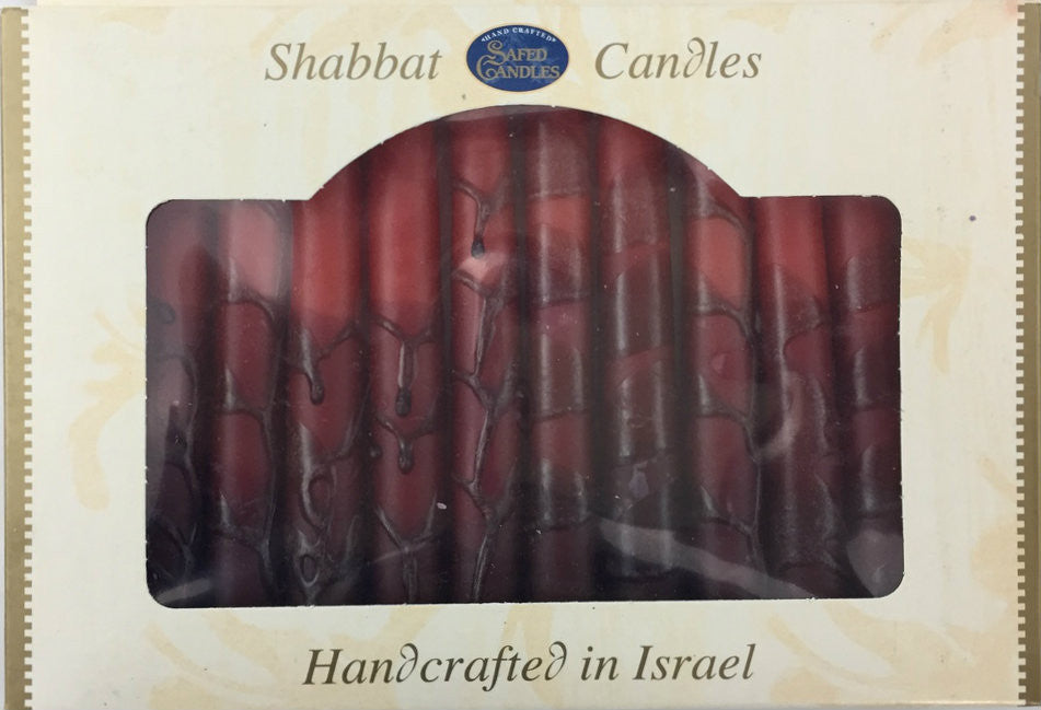 12 Tapered Israeli Safed Shabbat Candles- Red (SC-WHRR)