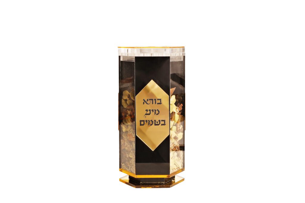 Veanveihu Clear/Black Lucite Besamim Holder With Gold Plate-Large (HV-V336)
