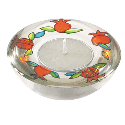 Red Pomegranates Glass Candle Holder
