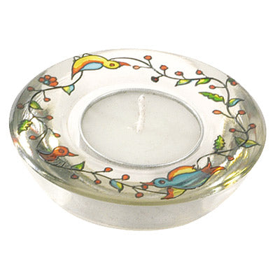 Blooming Flowers and Birds Glass Candle Holder