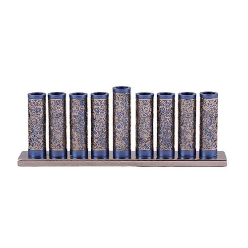 Emanuel Cylinder Menorah w/ Metal Cutout--Blue (EM-HAA2)