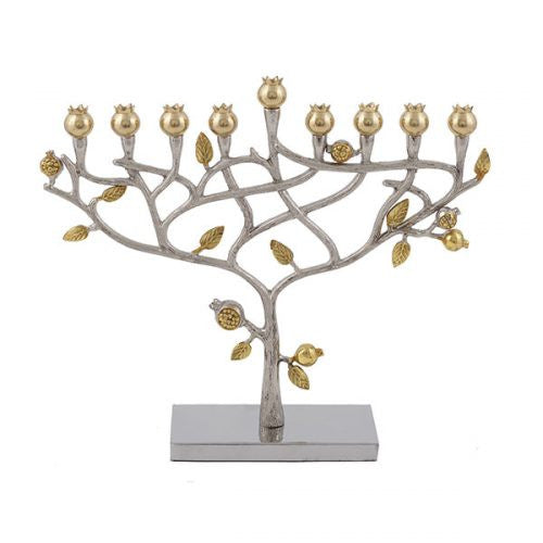 Emanuel Hammered Chanukah Menorah - Pomegranates (EM-HH3)